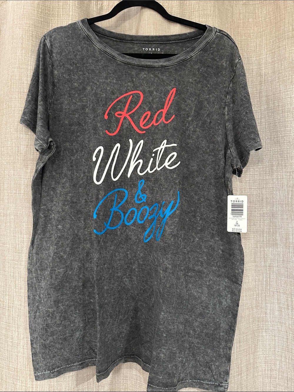 torrid Gray Mineral Wash 'Red White & Boozy' Graphic Tee